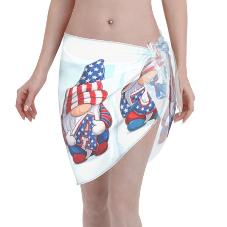 Adobk Women Beach Sarong Bathing Suit Cute Gnomes In Usa1 Print Wrap Skirt Sheer Bikini Swimsuit Cover Ups For Swimwear