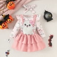thumbnail image 2 of Mercatoo 3Pcs Baby Halloween Set Long Sleeve Pumpkin Print Romper and Back Dress Hairband Outfit Fall Baby Bodysuit Clothes, 2 of 9