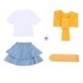 thumbnail image 3 of Daiosportswear Girls 4 Piece Summer Outfit Set, Crew Neck Tee Detachable Scarf Tiered Ruffle Denim Skirt Knee High Socks for 3-16Y Yellow 15-16 Years, 3 of 9