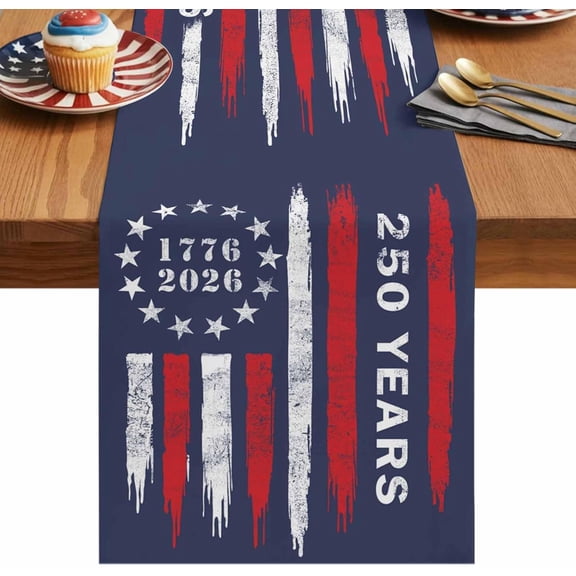 4th of July Table Runner 13x72 Inches Long, 250th Years Table Runners Patriotic Stars American Flag Dresser Scarves Kitchen Dining Table Decorations for Home Holiday Party Independence Day Decor