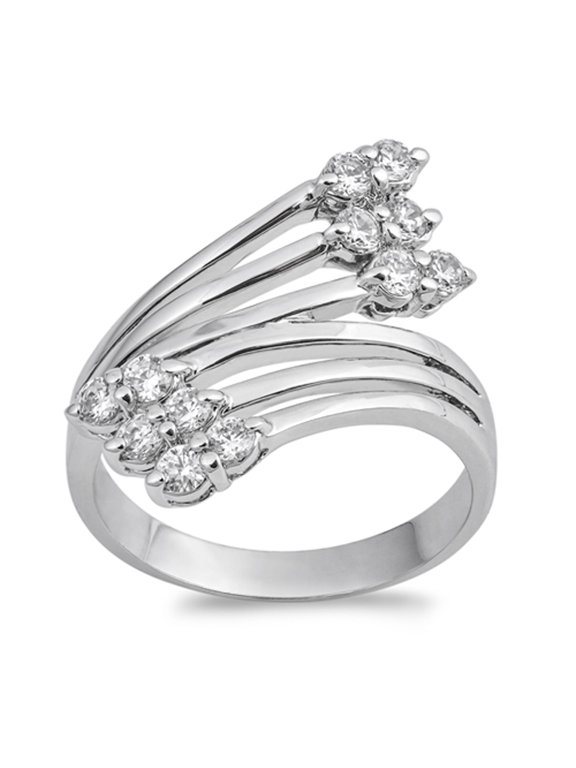 Clear CZ Criss Cross Wave Shooting Star Ring 925 Sterling Silver Band White Female Size 8
