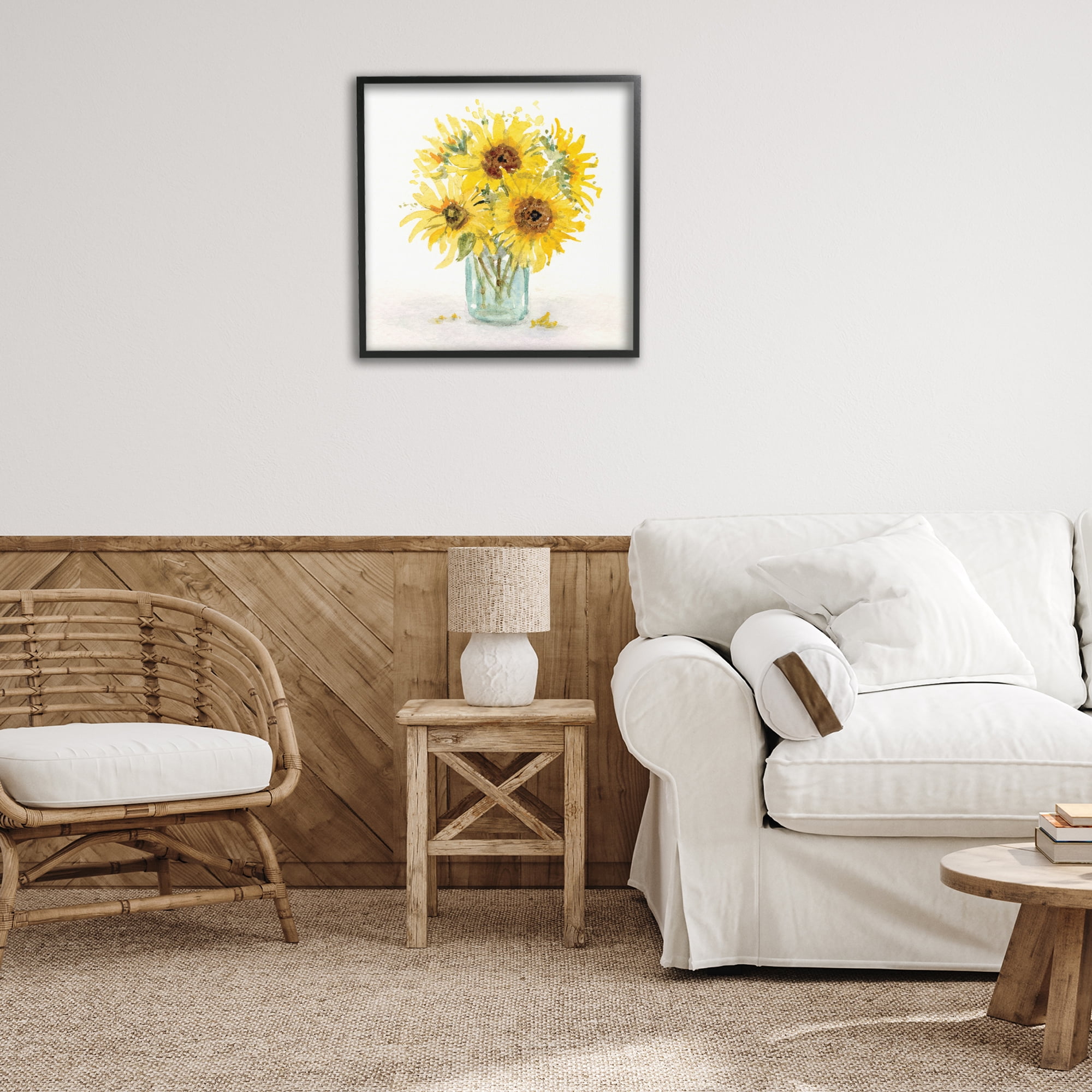 Stupell Industries Soft Sunflower Jar Plants & Flowers Painting Black Framed Art Print Wall Art, 24 x 24