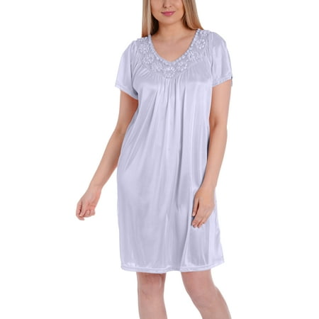 

EZI Nightgowns for Women - Soft & Breathable Satin Night Gowns for Adult Women - Medium to Plus Size Womens Sleep Shirts - Knee-Length Nightgown