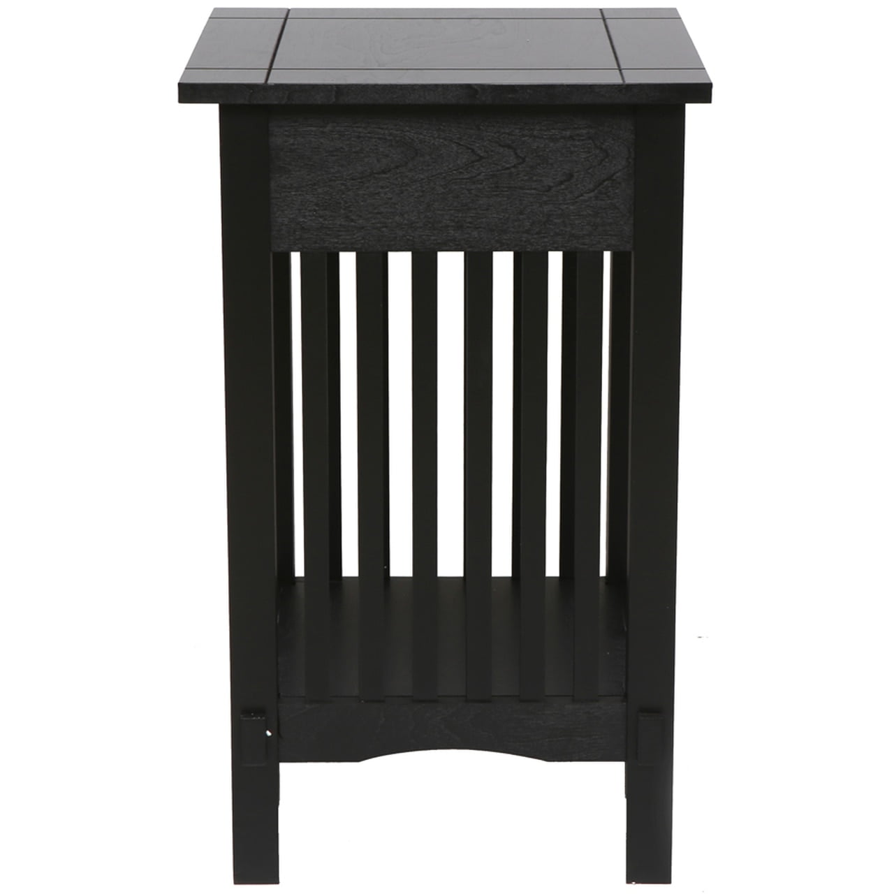 Legacy Decor Mission Style Telephone Night Stand End Table in Antique Black Finish With Drawer