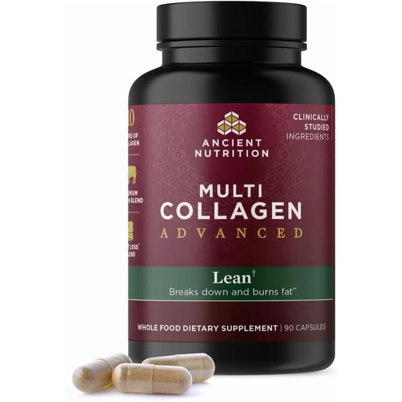 Ancient Nutrition Multi Collagen Advanced Lean with Probiotics, Hydrolyzed Collagen Peptides Supports Healthy Weight Loss and Fat Loss, 90 Count