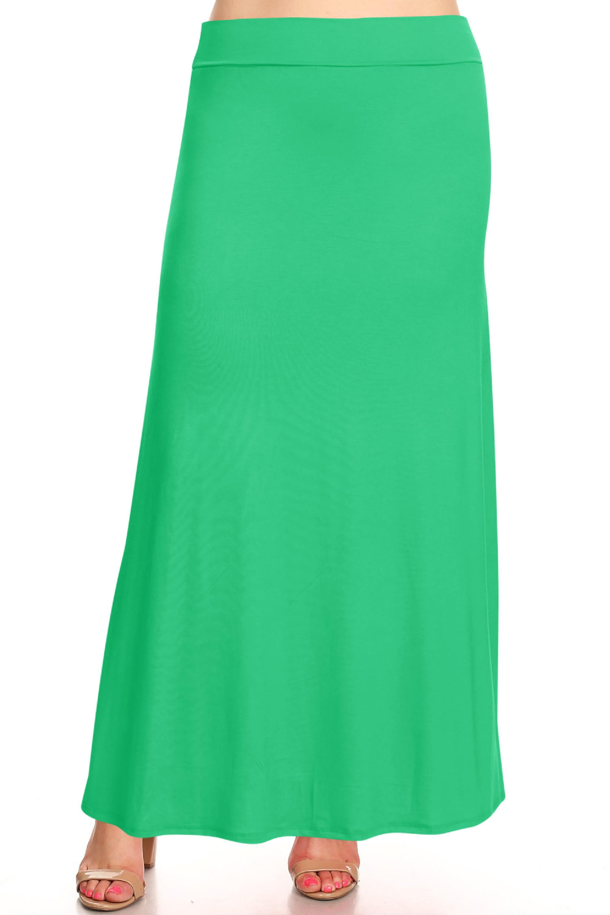 Women's Plus Size Elastic Band Foldable High Waist Relaxed Solid Long Maxi Skirt Made in USA