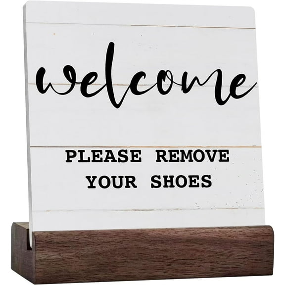 Ceramic Sign 4x4 Inch Shoes Off Sign Farmhouse Home Decor Ceramic Plaque Sign Desk Shelf Table Decoration For Home Front Door Entryway Porch Living Room Bedroom Welcome Please Remove Your Shoes