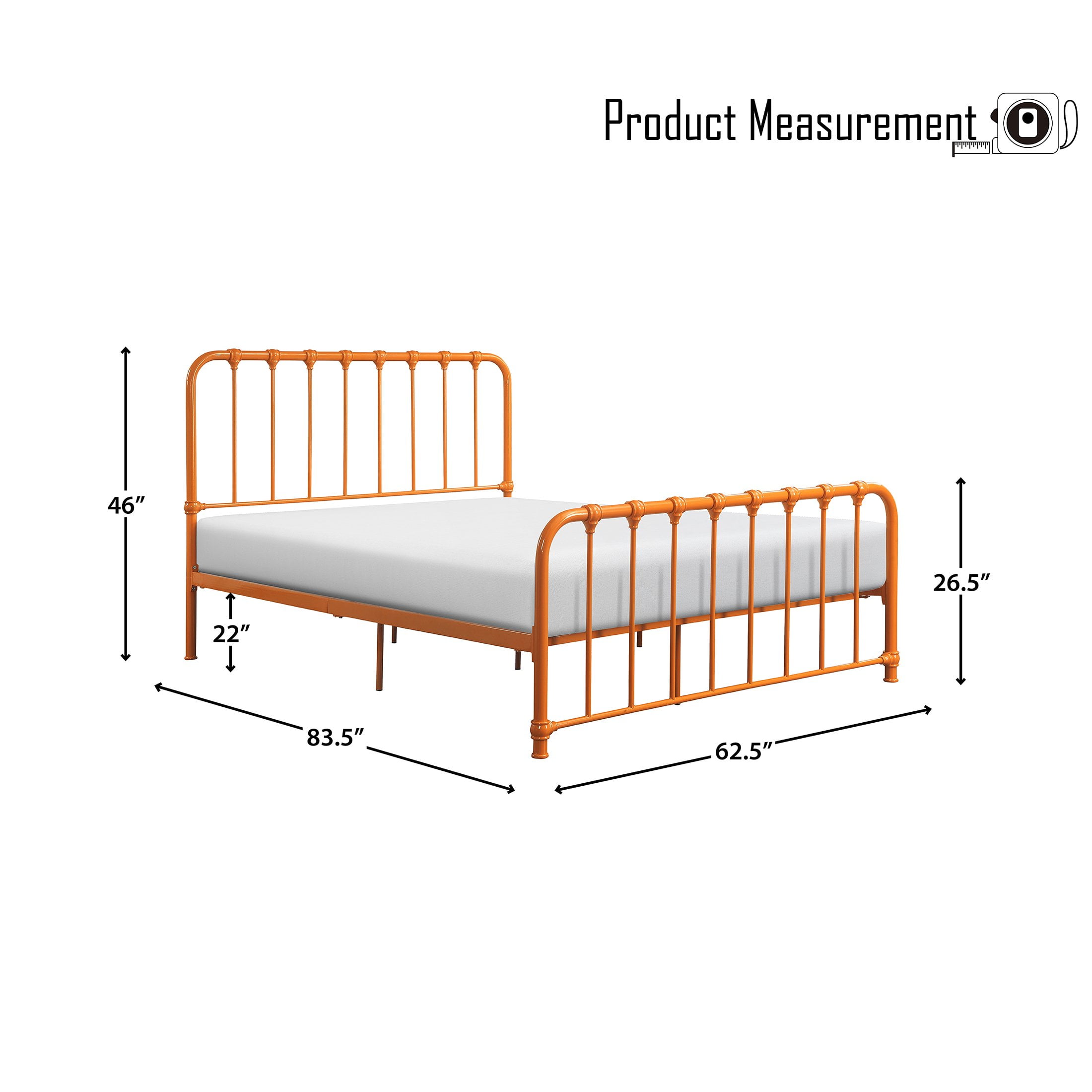 OakvillePark Umatilla Metal Platform Bed, Queen, Orange