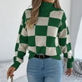 thumbnail image 3 of DAFPZW Women's Casual Turtleneck Sweater Long Sleeve Checkered Pullover Knit Jumper Tops, 3 of 7