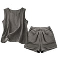 thumbnail image 7 of Women's Cotton Linen Shorts Set Loose Fitting Sleeveless Tank Tops with High Waist Shorts, Soft Lightweight Breathable Two Piece Outfits for Beach Vacation Daily Wear Dark Gray M, 7 of 7