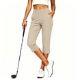 thumbnail image 2 of Hurxie Women’s Capri Pants – Pull-On Tummy Control Capris with 4-Way Stretch, Pockets for Women Khaki,2XL, 2 of 6