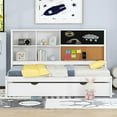 thumbnail image 4 of Euroco Wood Twin Size Daybed with Trundle and USB Ports, Captain Bed with Storage Headboard, Blackboard and Cork Board, White, 4 of 20