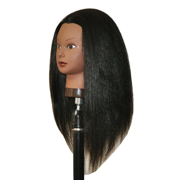 Mannequin Head African with 100% Human Hair Cosmetology Afro Hair Manikin  Head for Practice Styling Braiding with Free Clamp