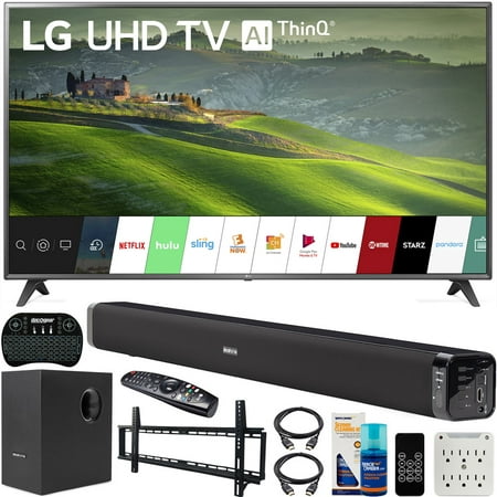 LG 75UM6970 75 inch HDR 4K UHD Smart IPS LED TV 2019 Model Bundle with Soundbar with Subwoofer, Wall Mount Kit Wireless Backlit Keyboard and 6-Outlet Surge (The Best 4k Monitor 2019)