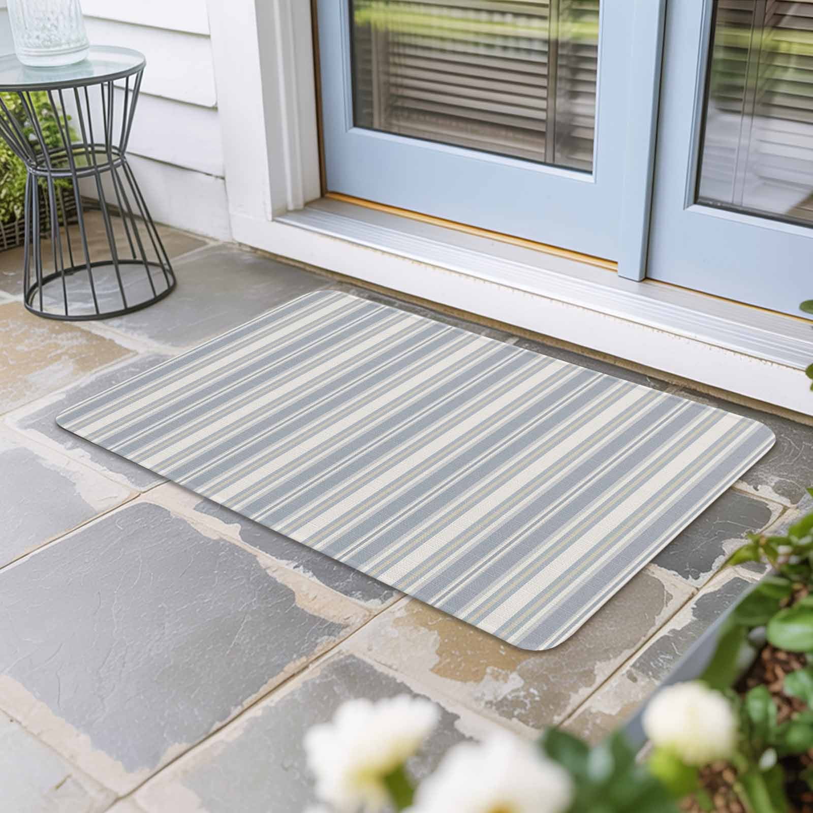 Vintage Stripes Doormat Outdoor Entrance 24"x36", Retro Minimalist Lines Pattern Light Blue Absorb Moisture Dirt Door Mats, Non-Slip Rubber Backing Floor Mats Indoor, Low-Profile Front Door Rugs