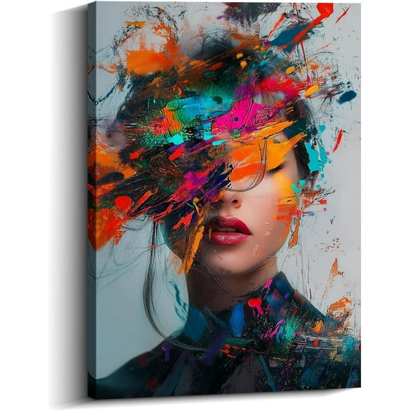 AVOI Woman Canvas Wall Art Abstract Girl Portrait Picture Colour Splash Graffiti Contemporary Modern Fashion Painting Prints Wall Decor(Art-3) Unframe: 16x24in