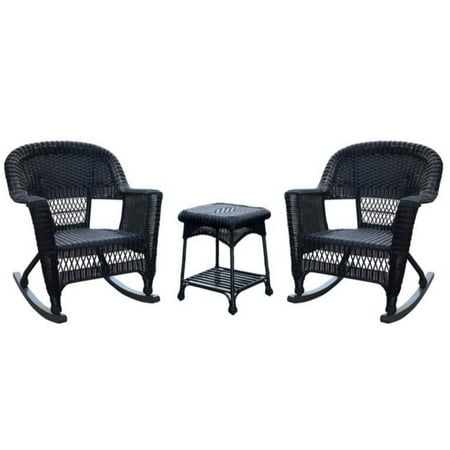 3-Piece Tiana Black Resin Wicker Patio Rocker Chair and Table Furniture Set