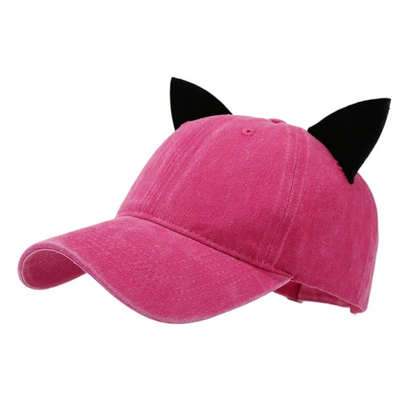 MIASHUI Women's Velvet Cat Ears Baseball Cap for Summer and Casual Wear, Soft Top for Comfort, Adjustable Fit for Students and Fashion Hot Pink