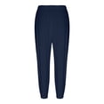 thumbnail image 6 of Aoiroe Women's Barrel Leg Ankle Sweatpants Wide Leg Lounge Pants Baggy Casual Cotton Linen Sweat Pants with Pockets Navy XL, 6 of 7