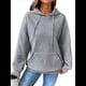 thumbnail image 2 of Sudadera con Capucha para Mujer, Informal, de Larga, con Cordón Ajustable, Estilo Waffle, Holgada, con Bolsillo Gris L, 2 of 10