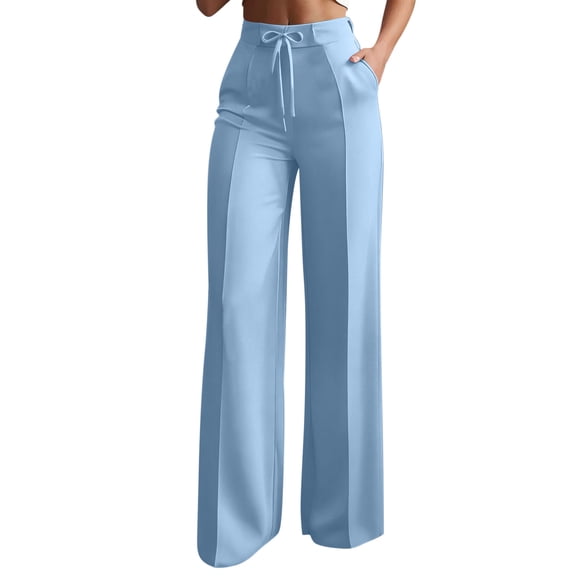 Kezqiaxn Business Casual Pants for Women Drawstring High Waisted Dressy Work Pants with Pockets Plus Size Clothes for Women