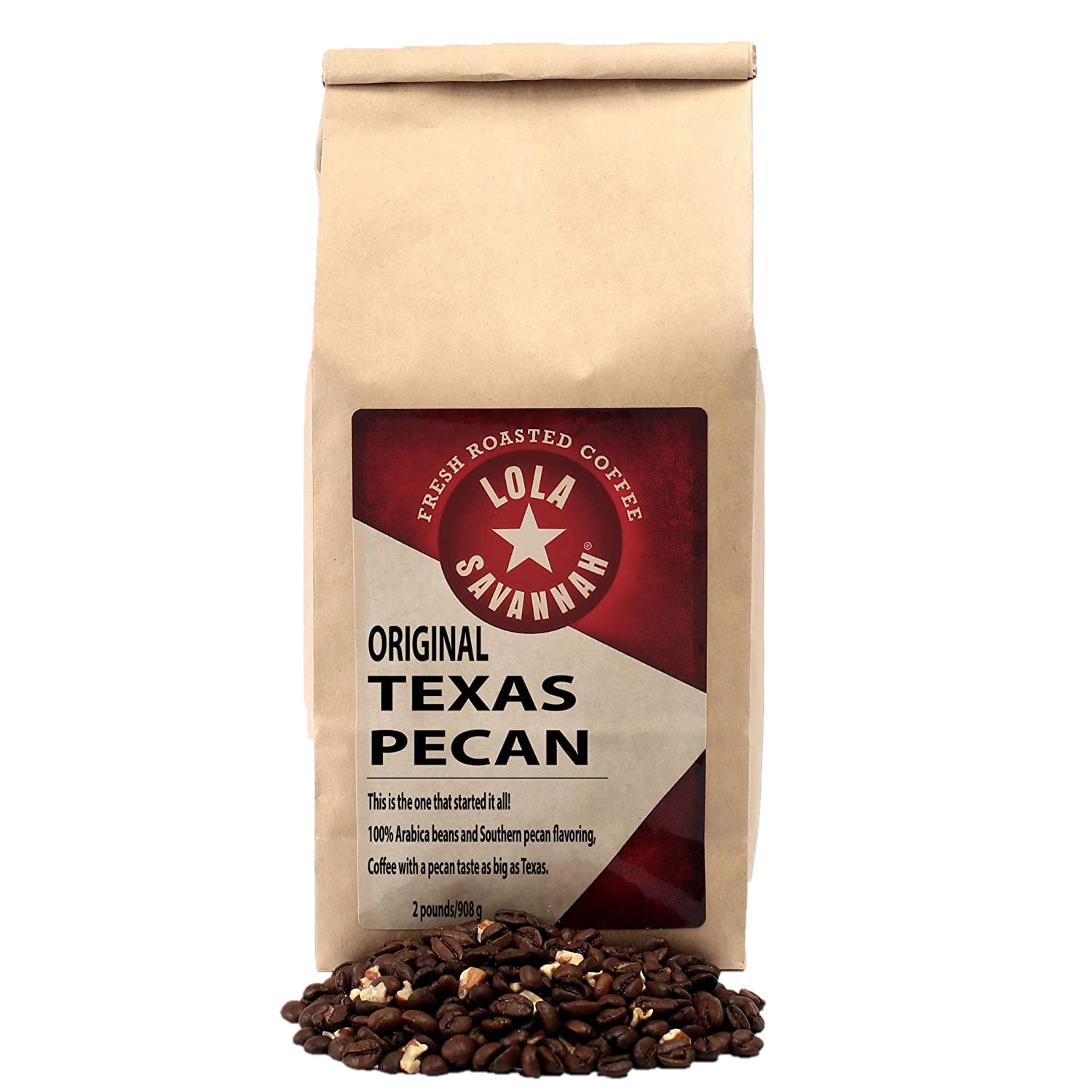 Lola Savannah Texas Pecan Whole Bean Coffee Arabica Beans Combined with Real Pecan Pieces