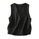 thumbnail image 1 of Vestidos Casuales Para Mujer, Blusas De Mujer De Moda Blusa de lino sintético para mujer, color liso, con botones, sin mangas y cuello en V, 1 of 5