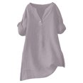 thumbnail image 4 of Cmfcve Cotton Linen Shirts for Women Summer Short Sleeve V-Neck Button Down Tops Dressy Casual Oversized Gauze Tshirts, 4 of 6