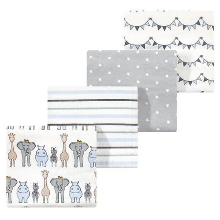 Luvable Friends Hudson Baby Flannel Receiving Blankets 4pk, Royal Safari Wildlife