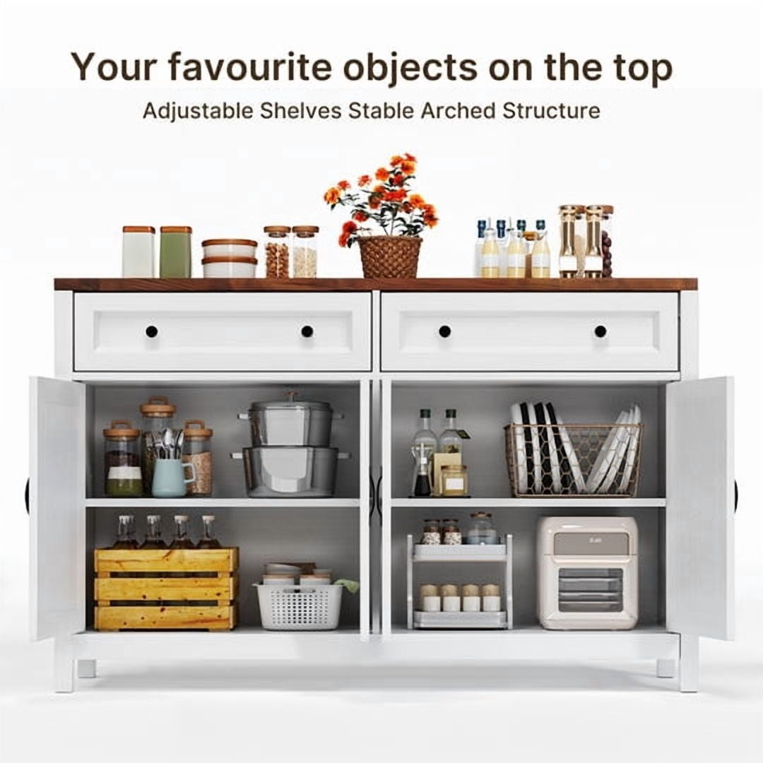 Aiho Storage Cabinet with Drawers, Kitchen Freestanding Floor Cabinet with Doors, 15.7 x 55.1 x 35.3 Inches, Adjustable Shelf, for Kitchen, Living Room, Kitchen- Retro Desktop