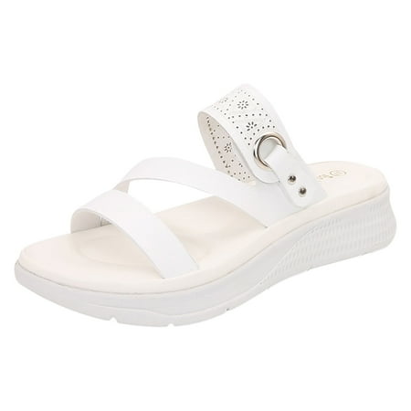 

PEASKJP Sandals Women Fashion Women s Citrine Insole Adjustable Sandal (White 7)
