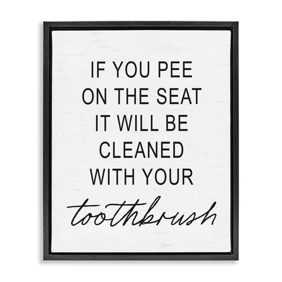 Sassy Clean With Toothbrush Warning Black Framed Floater Canvas Wall Art, design by Lettered and Lined