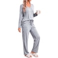 thumbnail image 2 of Fantaslook Soft Pajamas for Women Set Side Slits Long Sleeve Sleepwear 2 Piece Lounge Sets with Pockets, 2 of 11