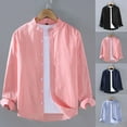 thumbnail image 6 of CENL Mens Linen Shirt Stand Collar Long Sleeve Soft Comfortable Simple Solid Tops, 6 of 6
