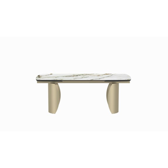 ACME Cora Dining Table, Ceramic Top & Golden Champange Finish