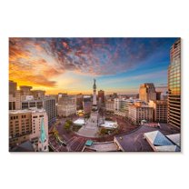 Elephant Stock Monument Circle In Indianapolis Wall Art - Horizontal Canvas Wall Art - Living Room Wall Decor - Places Canvas - Gray And Orange Decor - 48" x 32"