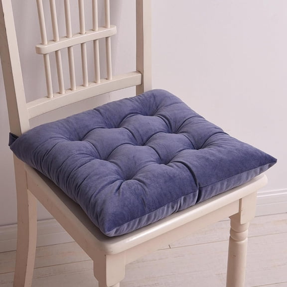 Soft Velvet Chair Pads with Ties Tufted Square Seat Cushion Indoor Non-Slip Chair Cushions for Dining Chairs(18x18 Inch, Blue Grey)