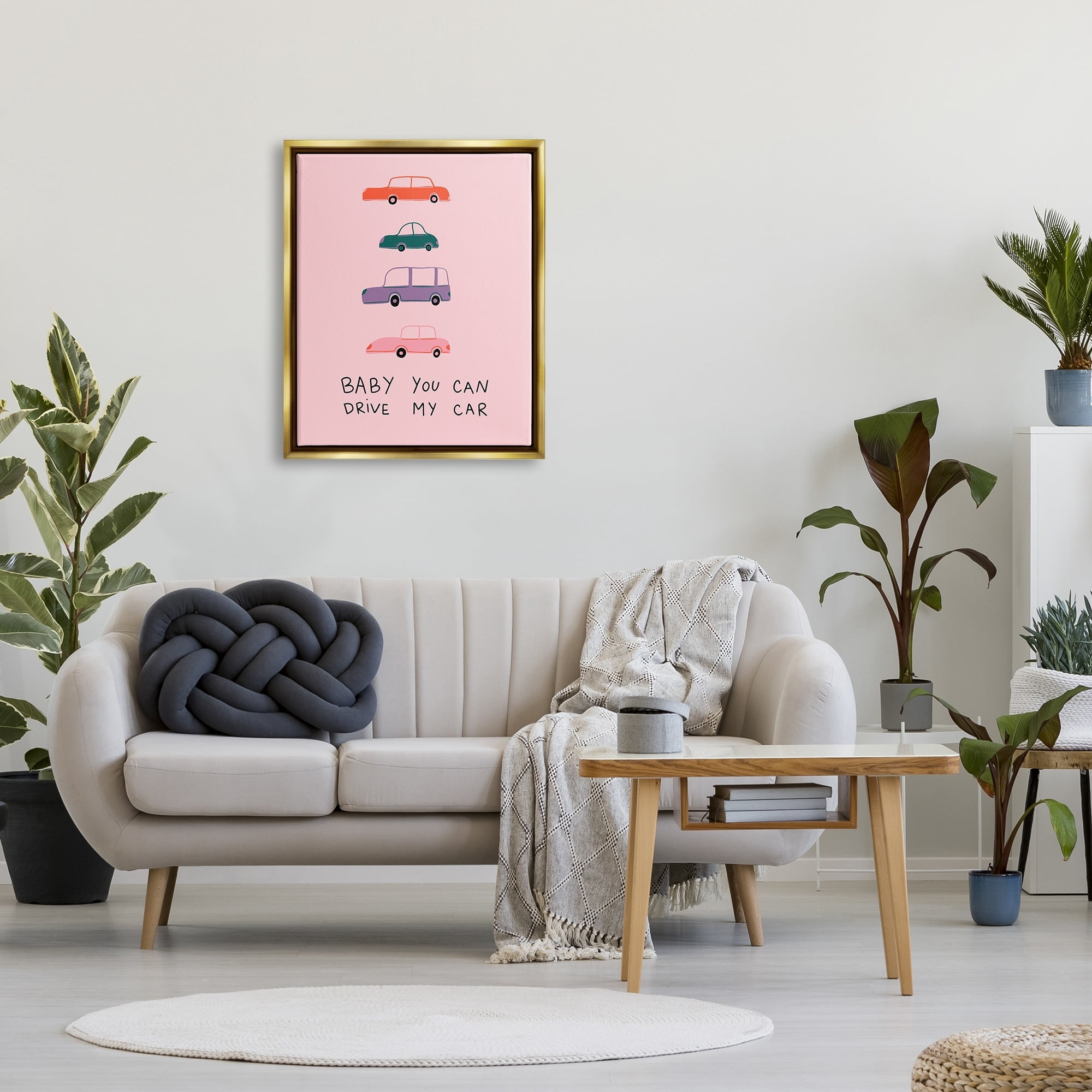 Stupell Industries Baby You Can Drive My Car Whimsical Song Lyrics Graphic Art Metallic Gold Floating Framed Canvas Print Wall Art, Design by Dominika Godette