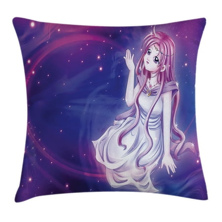 - Anime Throw Pillow Cushion Cover, Cute Purple Anime Fairy Sitting in Theme of Zodiac Astrology Horoscope Sign Artprint, Decorative Square Accent Pillow Case, 16 X 16 Inches, Purple Blue, by Ambesonne