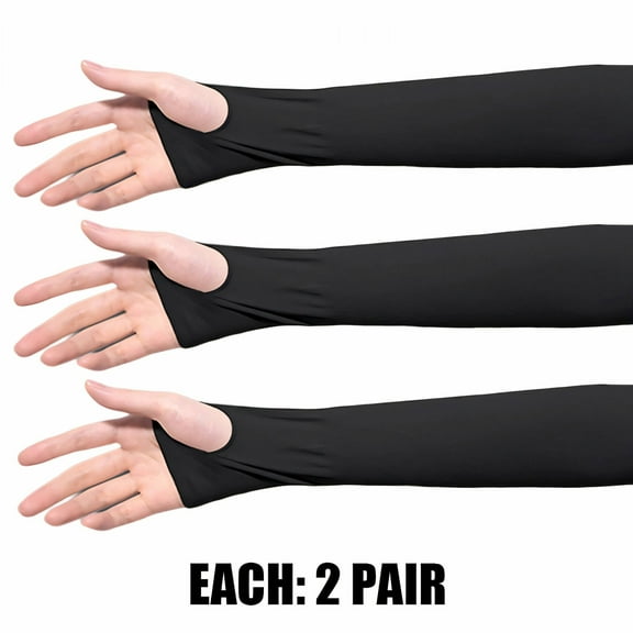 TELOLY 6Pairs Arm Sleeves,Summer Chill Feel UPF50 Nylon Arm Sleeves for Women,Mild Stretch Touch 15.4" Sleeves to Cover Arms for Women,Black