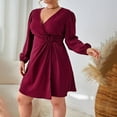 thumbnail image 2 of Yesfashion Women's Plus Size V Neck Wrap Casual Long Sleeve High Waist Party Business Work Midi Dress, 2 of 5