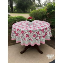 Hand Block Printed Round Cotton Tablecloth 72" – Floral Table Cover for Christmas Dining Décor(HBRTCA1002_PK)