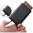 thumbnail image 3 of HSHDLDF Credit Card Holder RFID Blocking Slim Wallet PU Leather Aluminum Business Card Holder Automatic Pop-up Card Case Security Travel Wallet, 3 of 4