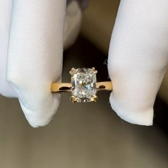 1.50CT Radiant-Cut VVS1 Moissanite Solitaire Engagement Ring 14K Yellow Gold Plated