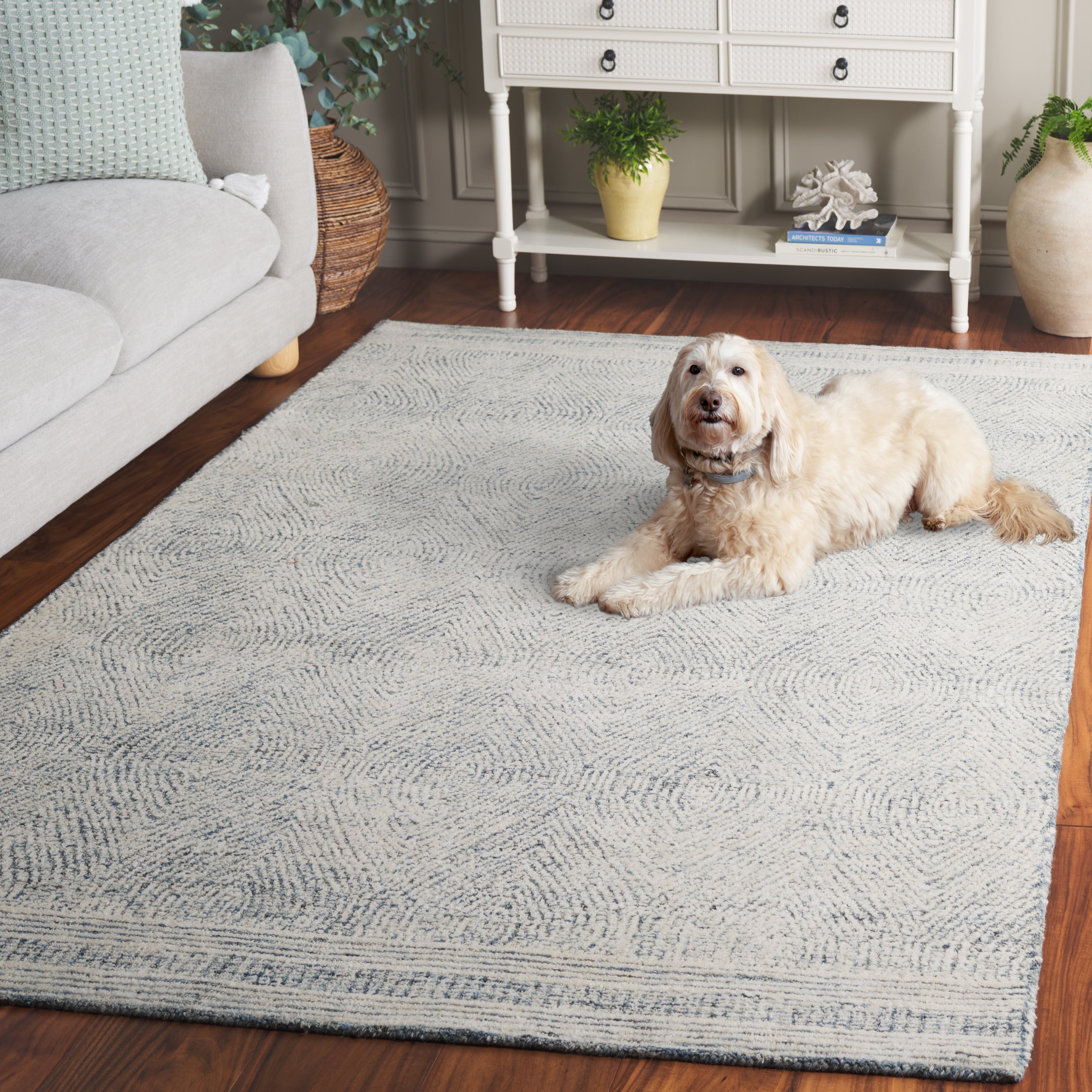 SAFAVIEH Abstract Caelestinus Ogee Wool Area Rug, Ivory/Blue, 2' x 3'