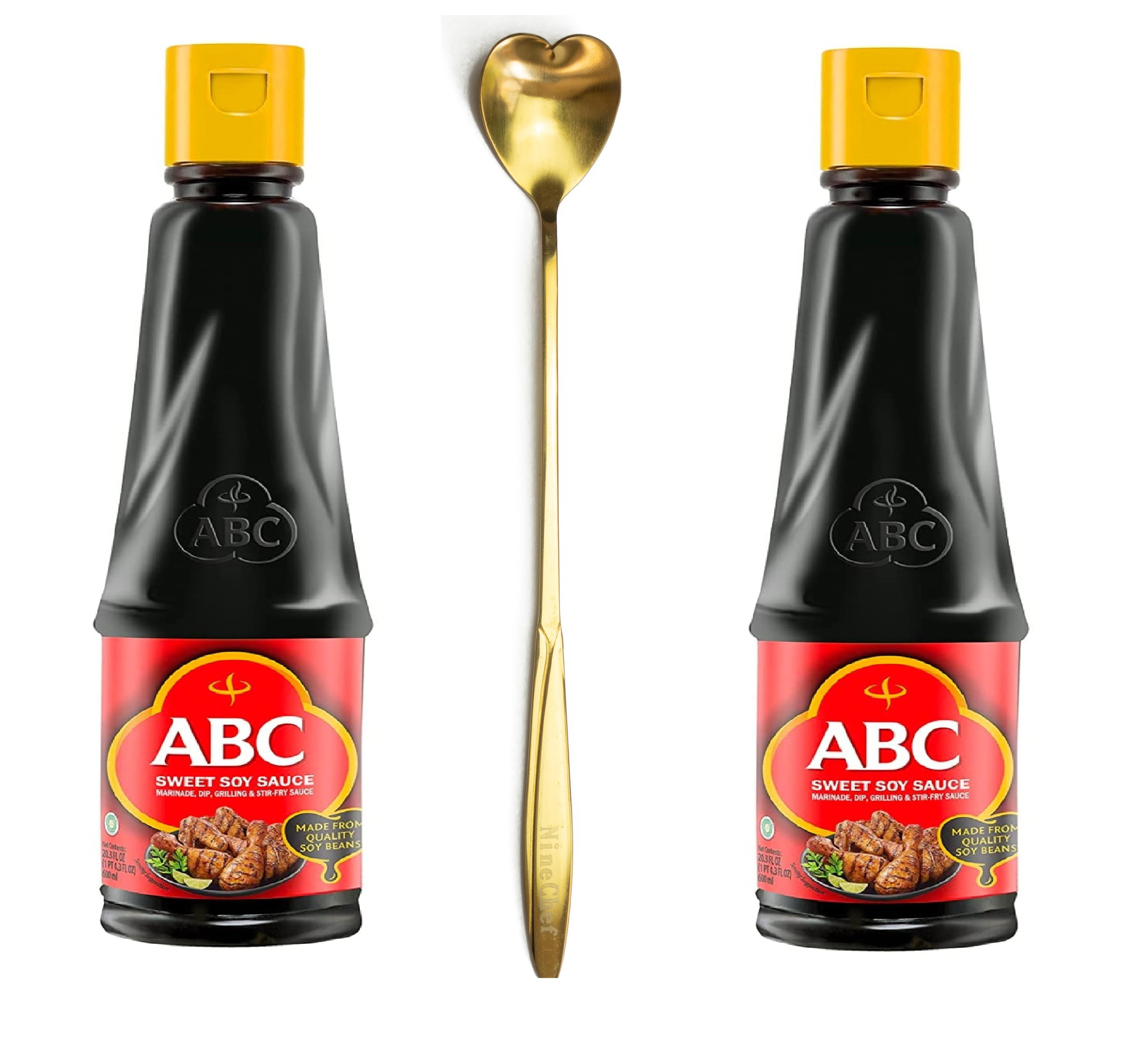 NineChef Bundle - Kecap Manis (Sweet Soy Sauce) - 600 Ml(20.2 Oz) (2 Pack) By ABC (2 pack ) + 1 NineChef Brand Long Handle Spoon