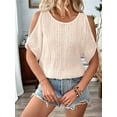 thumbnail image 5 of Women'S Cold Shoulder Eyelet Tops Crew Neck Batwing Sleeve T-Shirts Textured Knit Color L, 5 of 9