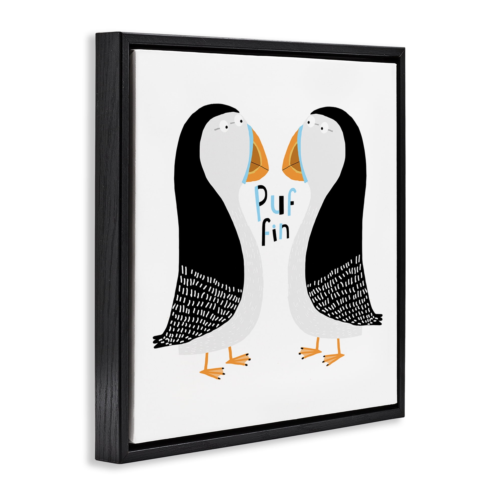 Stupell Industries Puffin Bird Duo Animals Painting Black Floater Framed Canvas Art Print Wall Art, 25 x 25