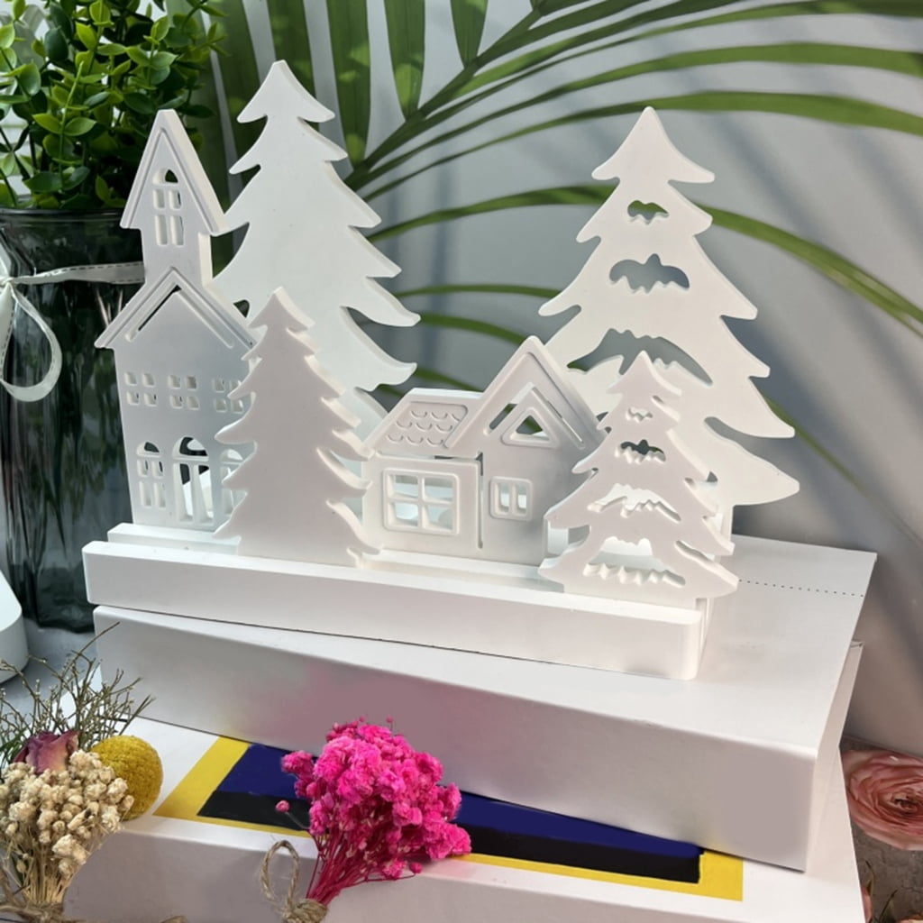 lanema House Shape Resin Mould Tree Silicone Molds DIY Candle Holder Mould for Festival