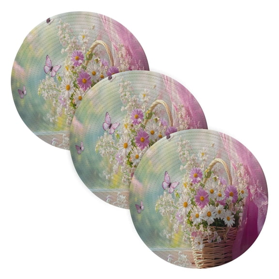 BZSMCE Mats for Pots,Pans Place Basket Of_flowers_and_butterfly Simple Style Pattern Pot Mats